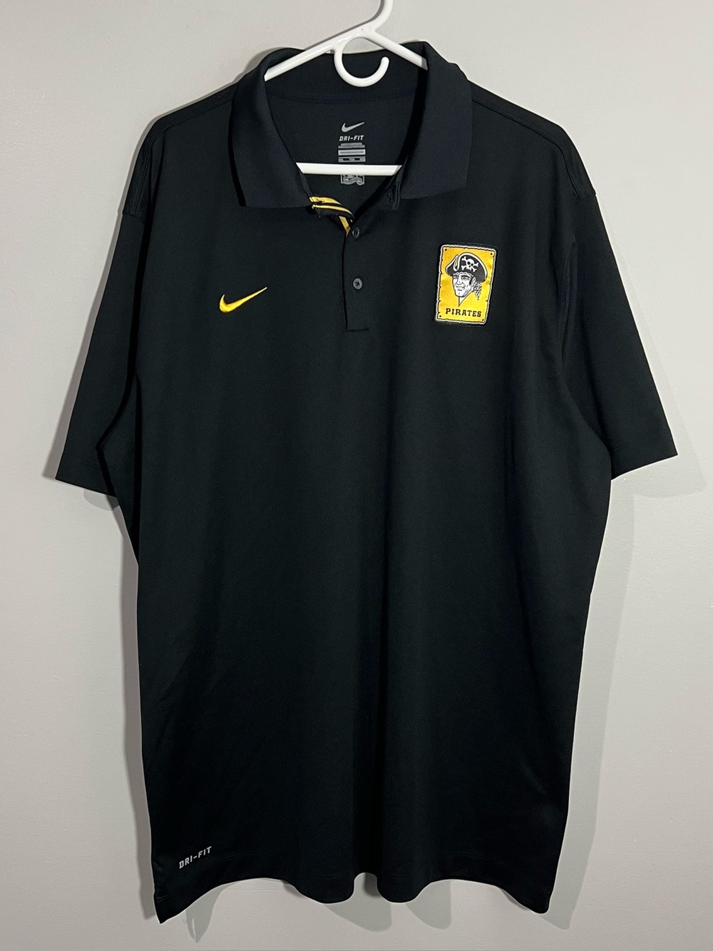 Nike MLB Pittsburgh Pirates Black Yellow Short Sleeve Polo Shirt Mens 2XL